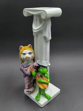 Miss Piggy Kermit Candlestick Candle Holder Muppets Sigma Tastesetter CHIPPED